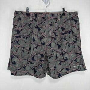 Columbia‎ PFG Swim Trunks Fishing Shorts Men Large 6" Black Green All Over Print